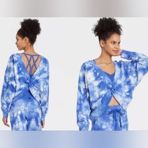 Joy Lab XS Sweater Blue Tie Dye Long Sleeve Knot Front‎ Reversible Relaxed Fit
